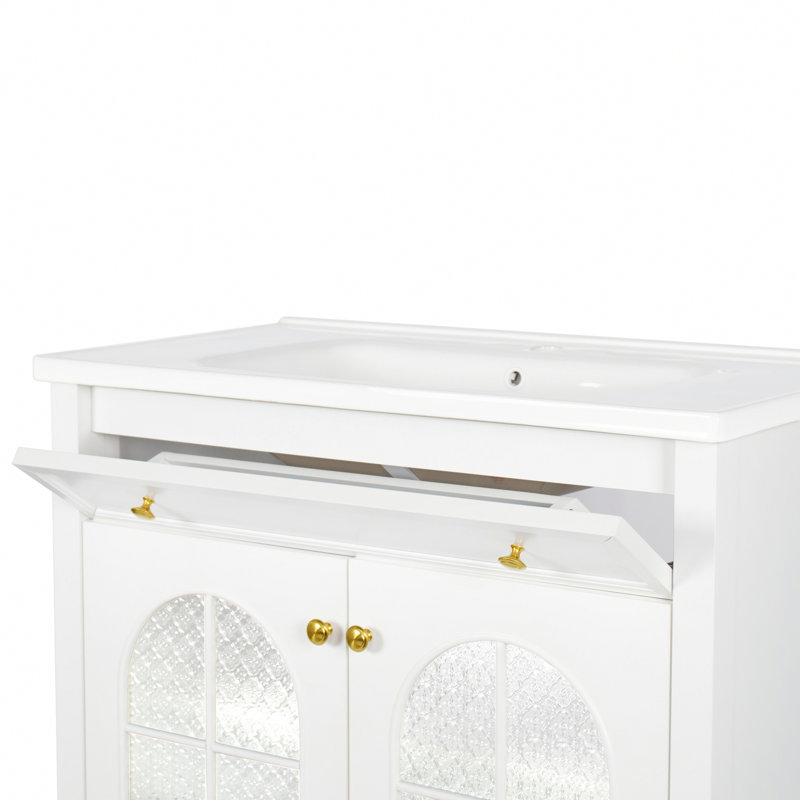 Meuble-lavabo autoportant avec tablette de rangement, Blanc