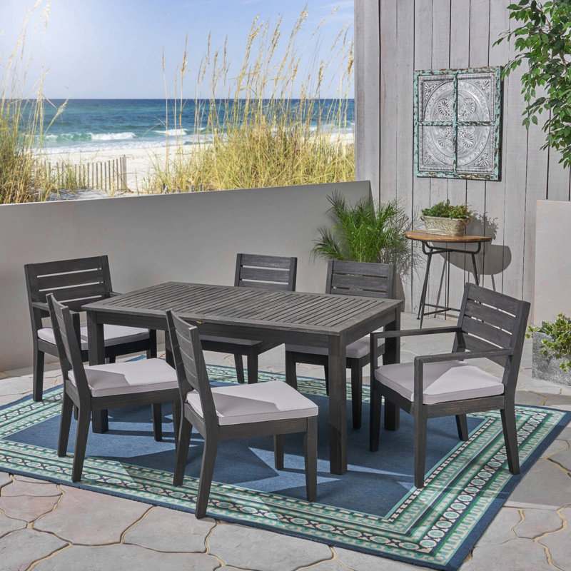 Ensemble de salle à manger d'extérieur extensible en bois d'acacia 7 pièces, gris foncé et gris clair sablé