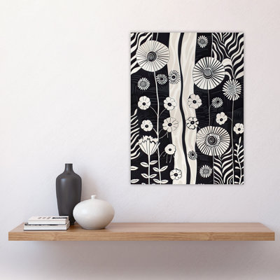 Wildflower Garden Black Stripes Abstract Wall Art Print