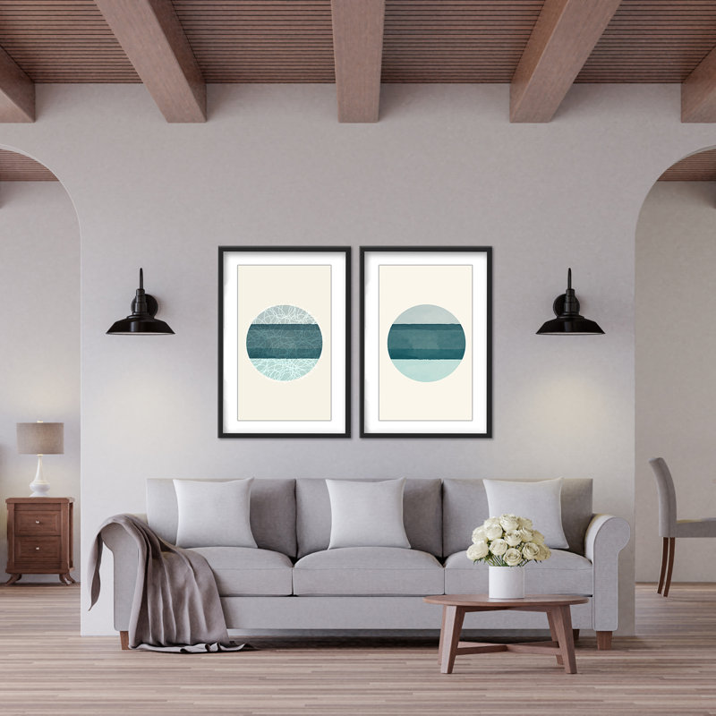 Coastal Retreat Oceanic Duology: Abstract Circles Diptych, 24" H x 32" W