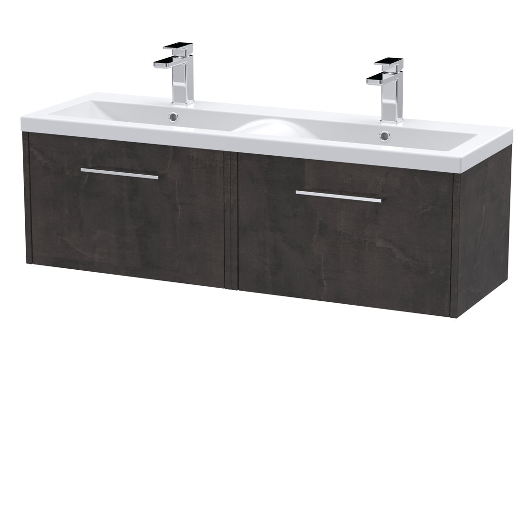 B&Q - Juno Wall Hung 2 Soft Close Drawer Vanity Unit With Double Ceramic Basin In Metallic Slate Finish1205mm - Image 2