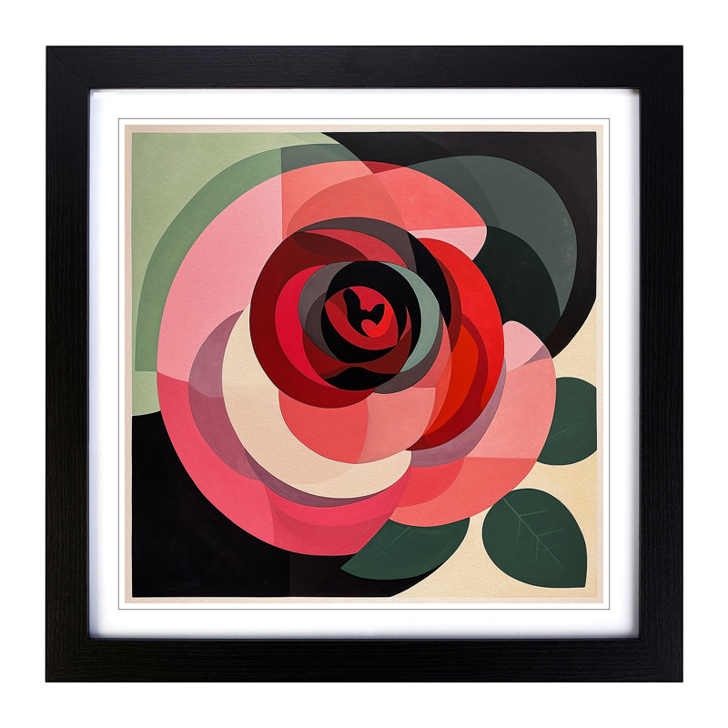 Rose Bauhaus - Single Picture Frame Print on Wood, Black