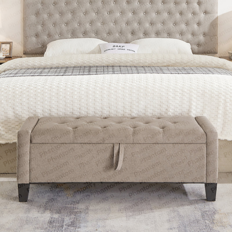 Ottoman With Storage, Storage Ottoman Bench With Safety Hinge 350 Lbs Weight, Upholstered Entryway Bench With Seating For Bedroom, Living Room - LINEN