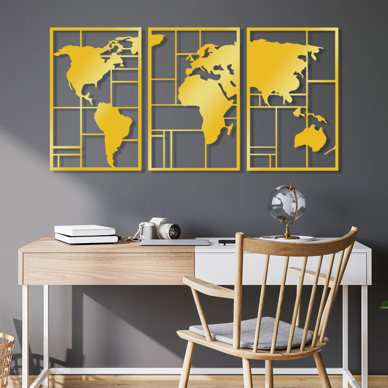 Accessoire mural décoratif en métal doré (3 pièces), 18,9 po x 29,1 po | Corps en métal durable, épaisseur: 0,06 pouce | Décoration élégante pour le salon, la chambre à coucher et le bureau, design élégant et accrocheur