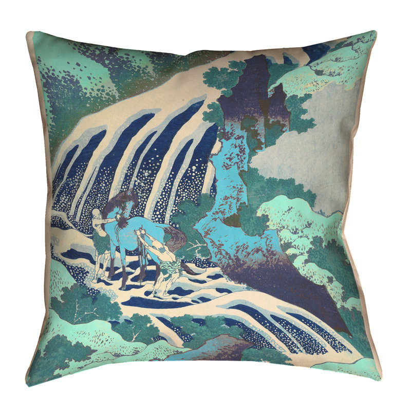 Housse de coussin Katsushika Hokusai, 14 po x 14 po, Bleu sarcelle