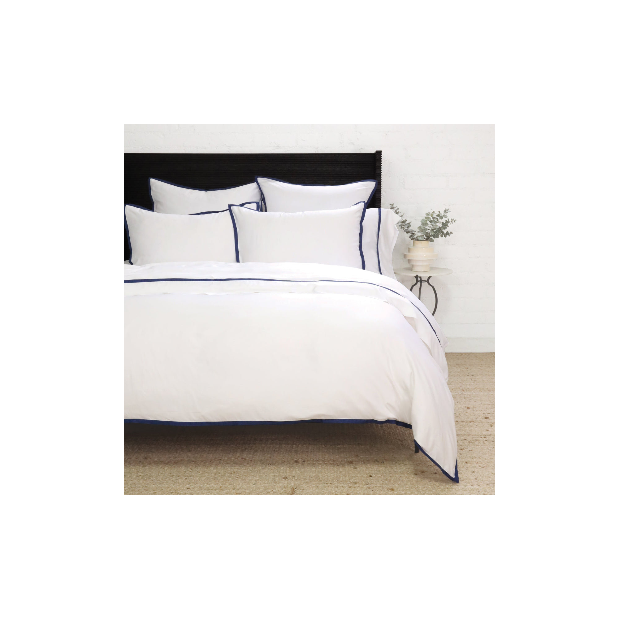 Langston Rayon From Bamboo Duvet Cover Set, White/Navy, Queen Duvet Cover + 2 Standard Shams