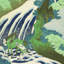 « japanese cascade » par katsushika hokusai,, reproduction d’art encadrée en vert et bleu-551014344