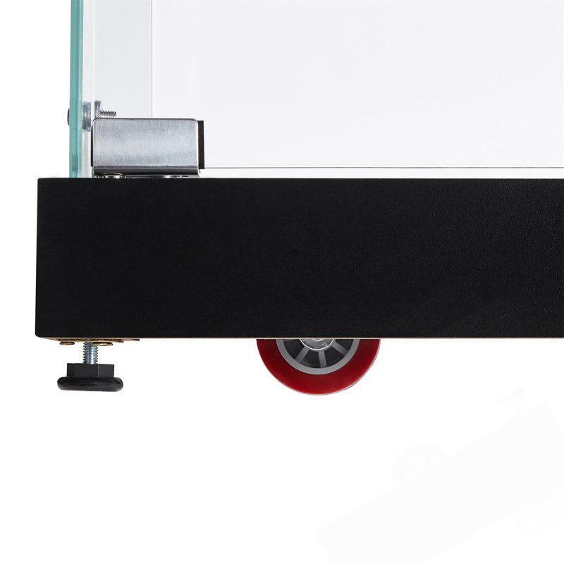 Vitrine à 4 niveaux en verre avec portes verrouillables, éclairage réglable et caractéristiques de mobilité