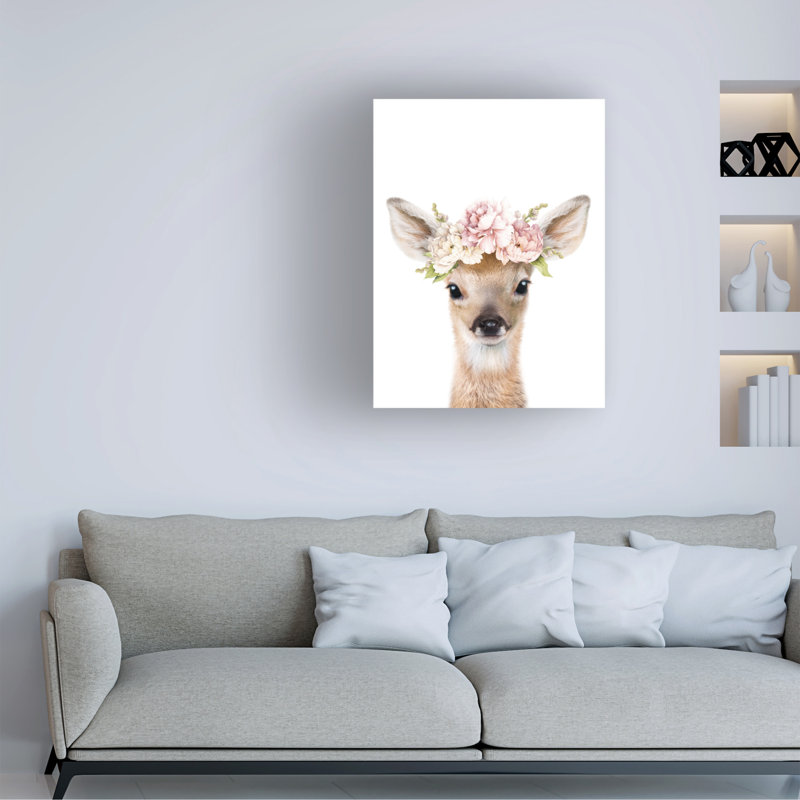 Motif floral de cerf sur toile par Lola Peacock, H 32 po x l 24 po x P 2 po