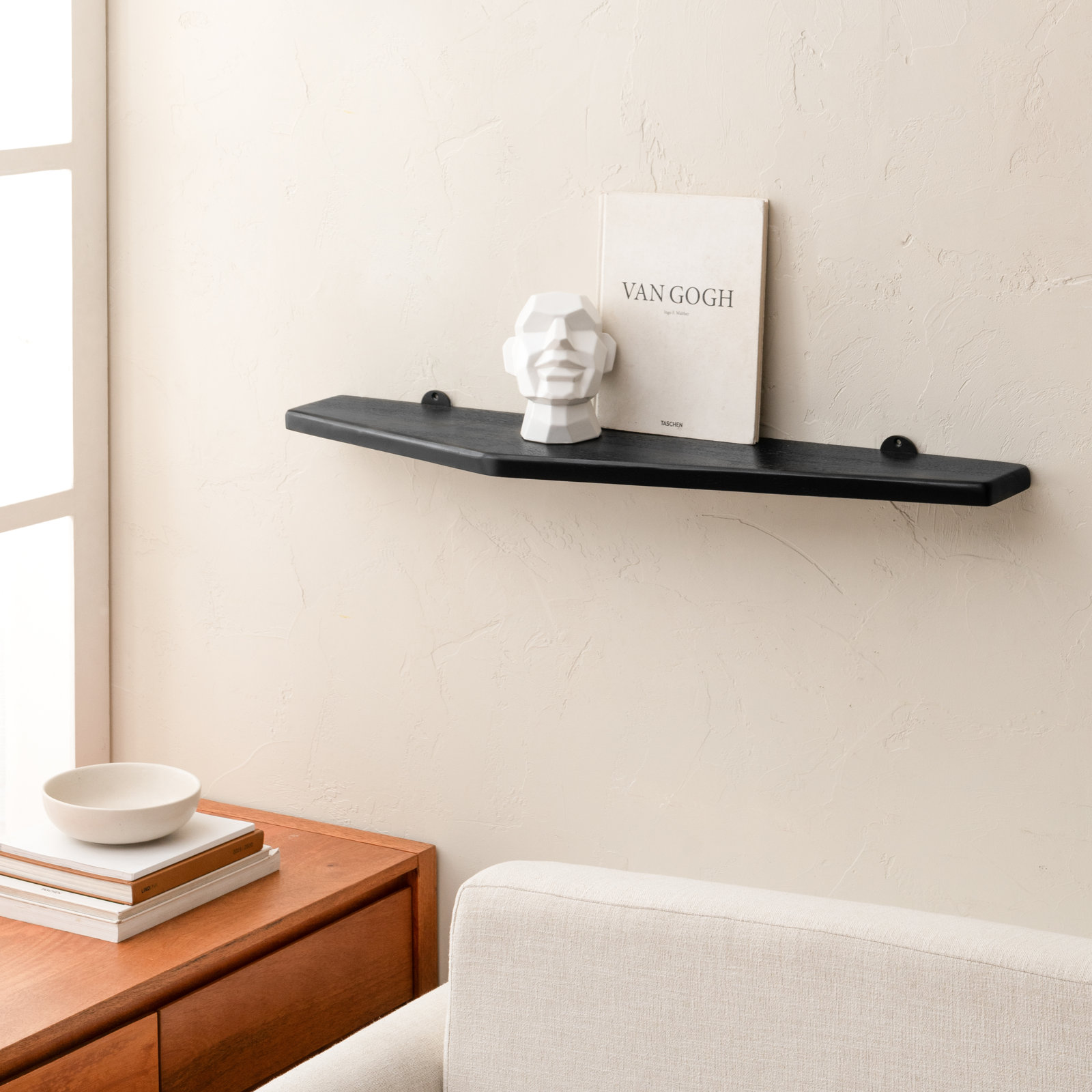 Marthe 36" Mango Wood Floating Shelf, Black