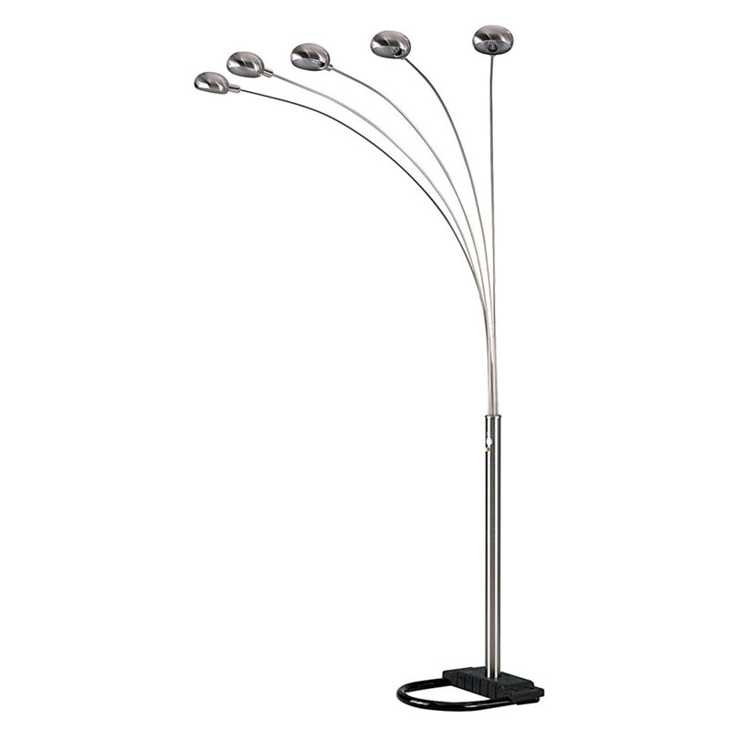 84" Five Lights Arc Floor Lamp With Dome Shade, Silver, Nickel