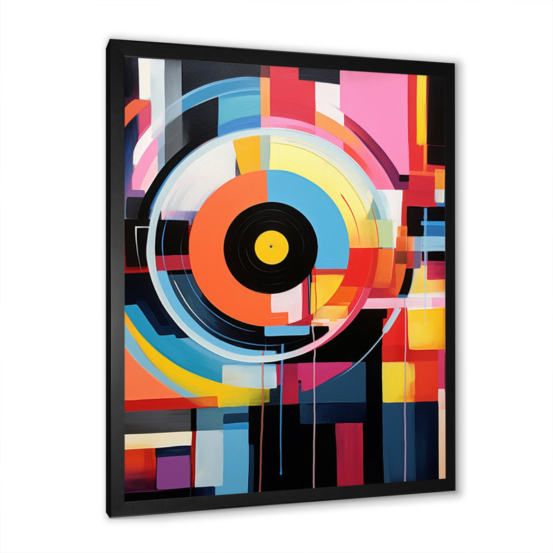 Popart, disque vinyle Reverie I sur toile, H 40 po x l 30 po x P 1,5 po, Cadre simple noir