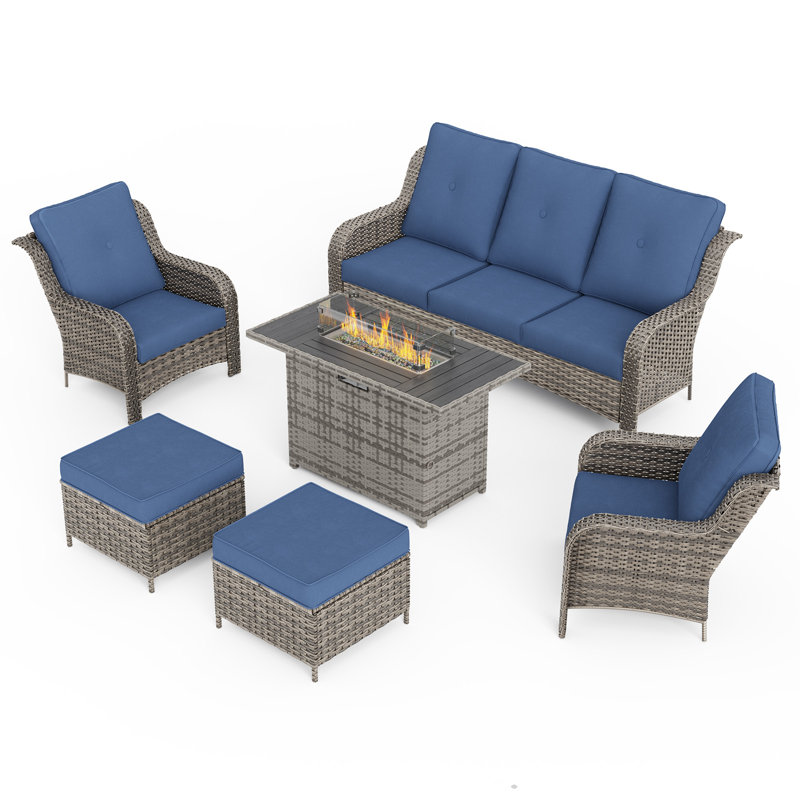 Ensembles de conversation pour patio 5 personnes avec foyer, Bleu marine