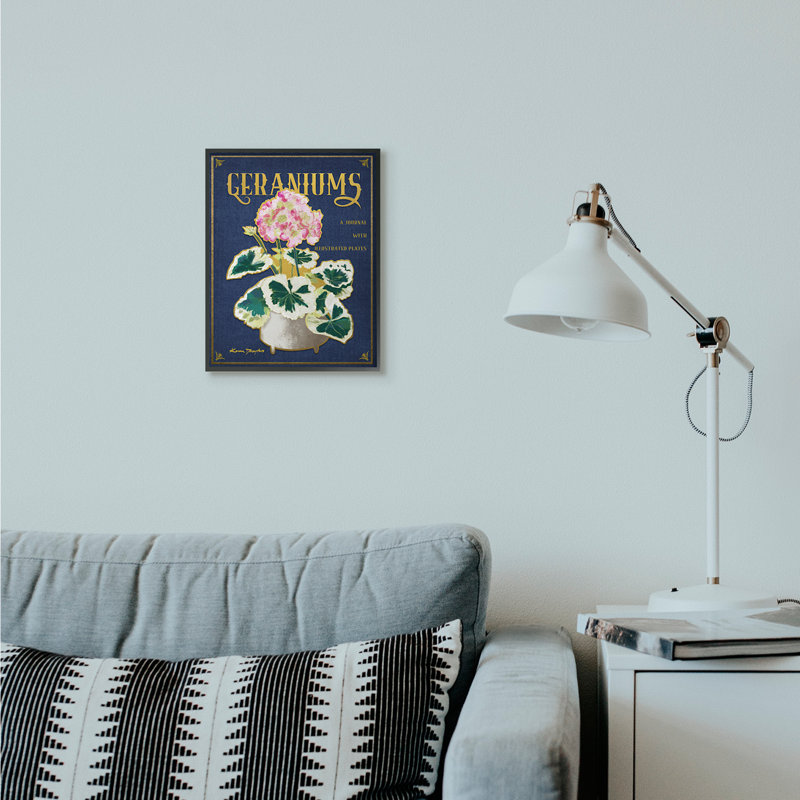 « geraniums blue gold fleur word » par karen dreyfus-impression sur image, H 14 po x l 11 po x P 1,5 po
