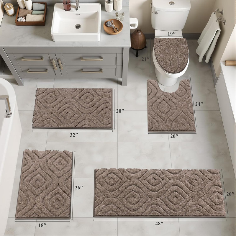 5 Piece Soft Absorbent Microfiber Bath Rug Set With Non-Slip Backing, Brown