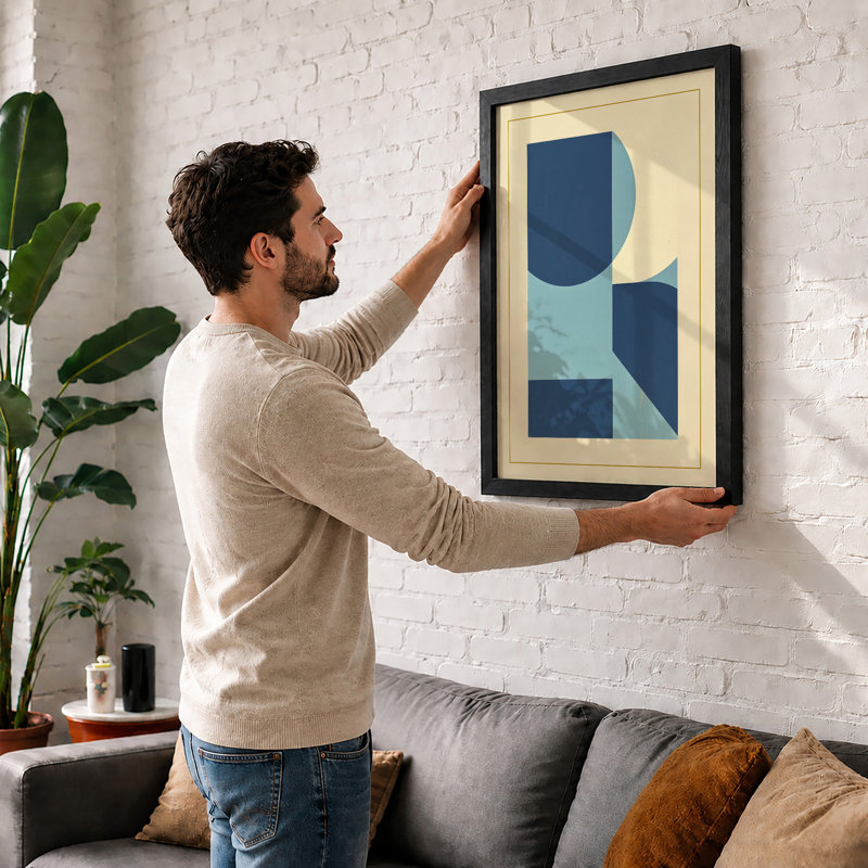Harmony Geometric - Framed Print, A2 - 59.4 x 42.0 cm, Walnut