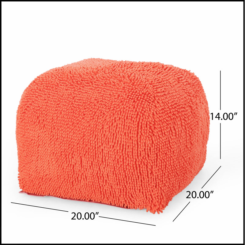 Repose-pieds carré en microfibre Spongy, Chenille, Corail