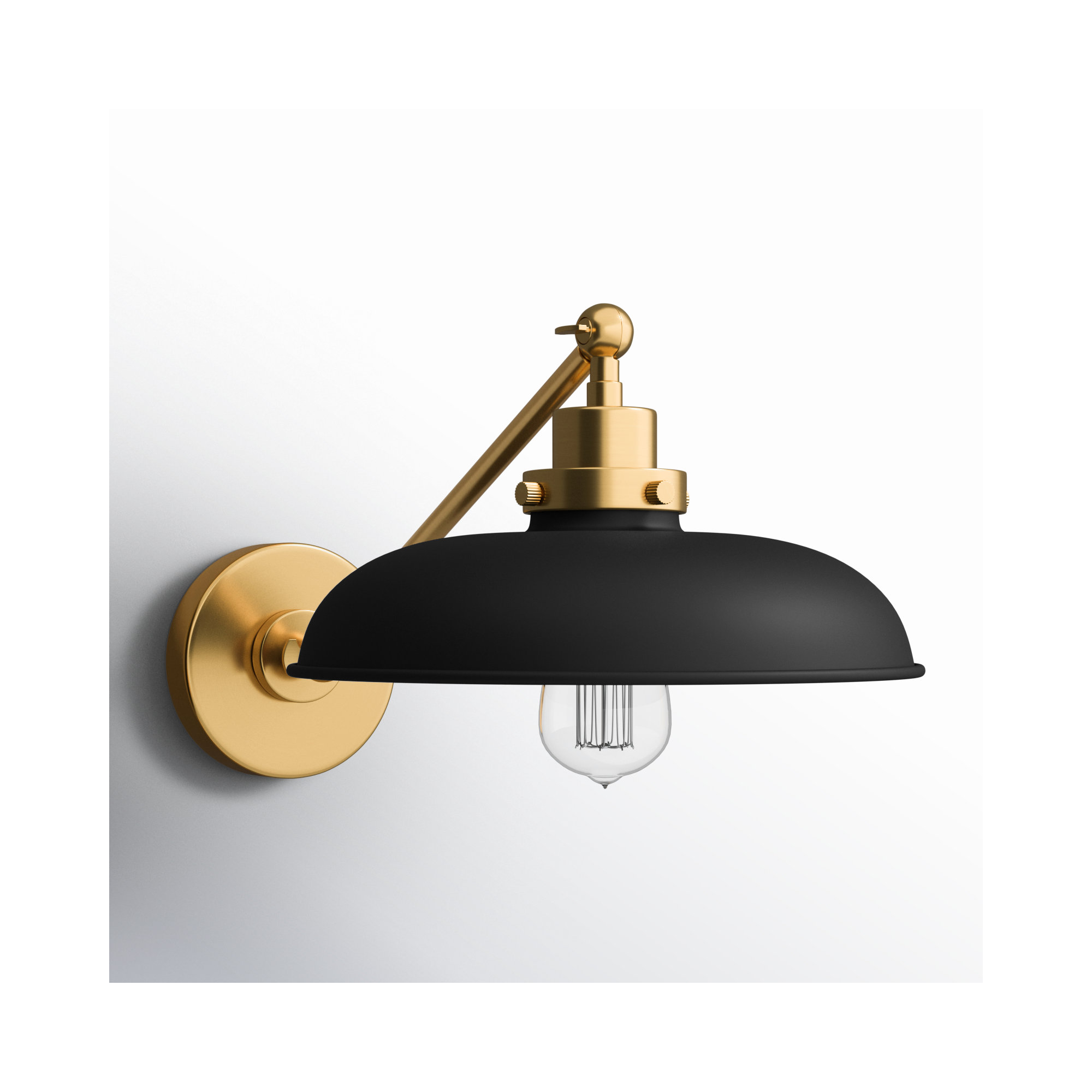 Single Light Steel Dimmable Armed Sconce, Midnight Black, Burnished Brass