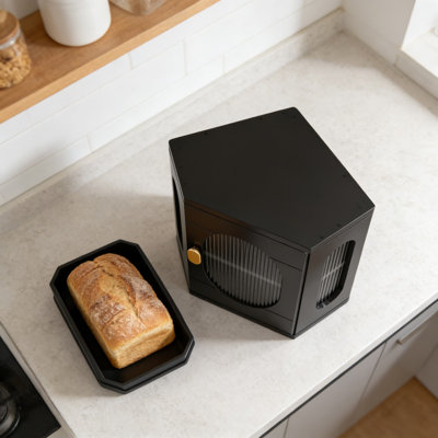 Corner Bread Box For Kitchen Countertop, Large Wooden Bread Storage Bin With Acrylic Window, Double Layer Adjustable Organizer For Homemade Bread, Farmhouse Kitchen Decor
