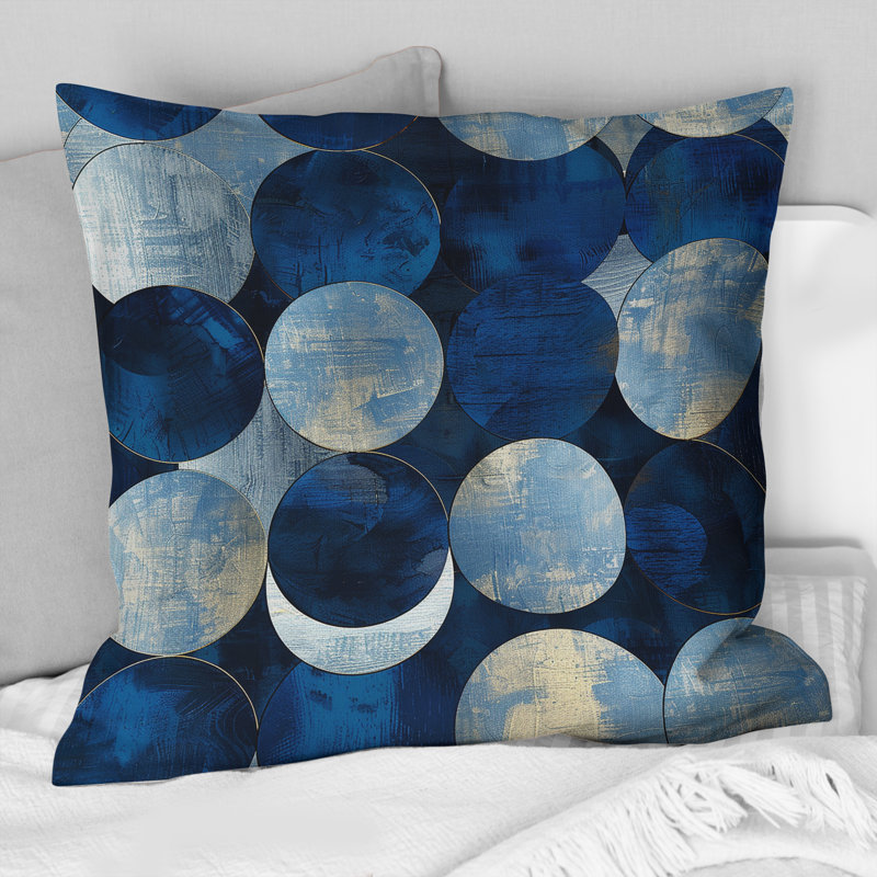 Coussin rétro bleu gris Midcentury Circles IV - Midcentury, H 16 po x l 16 po