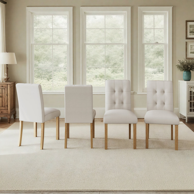 Ensemble de 4 chaises de salle à manger en bois, chaises de salle à manger modernes avec dossier, chaises d'appoint de cuisine en tissu avec pieds en bois, beige 
