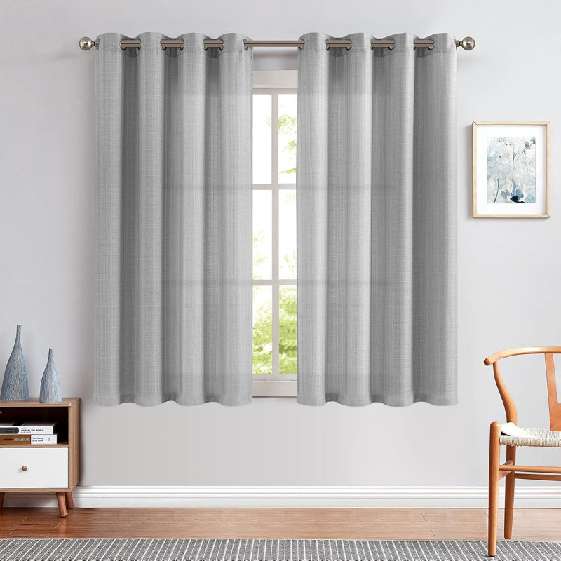 Rideaux à œillets en lin texturé, L 50 po x L 63 po, Gris
