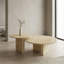 Ensemble de tables basses gigognes dorées chaudes avec dessus en marbre véritable et base en acier, tables de salon 2 pièces en beige