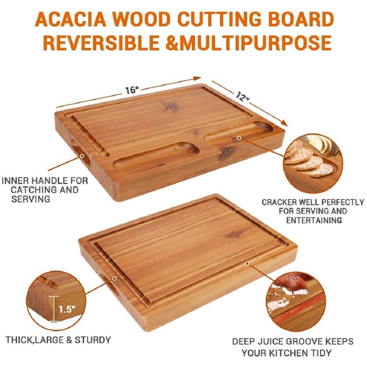 AIDEA Double Thick Cutting Board, Reversible Board with Built-in Handle  &Juice Groove for Meat and Vegetable(16''x12''x1.5'')