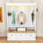 Wood Hall Tree with APP-Controlled LED Strip, Hooks, Flip-Down Cabinets and Shelves-96354811