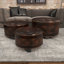 Ademide Dark Brown Wood Ottoman Set with Tufted Top