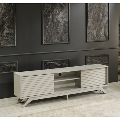 Meuble télé Store Mid-Century moderne gris de 67 pouces avec 2 armoires à portes coulissantes et tablettes