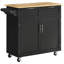 Îlot de cuisine sur roulettes 41 po, chariot de rangement avec plateau en bois d'hévéa et tiroirs, noir 41 po-744413114