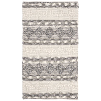 Tapis en laine / coton tissé à la main jacquard en ivoire / gris jacques