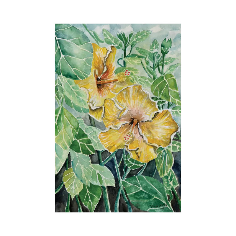 Hibiscus Flowers Tropical 1 Piece Wrapped Canvas Painting, 20.32 cm H x 30.48 cm W