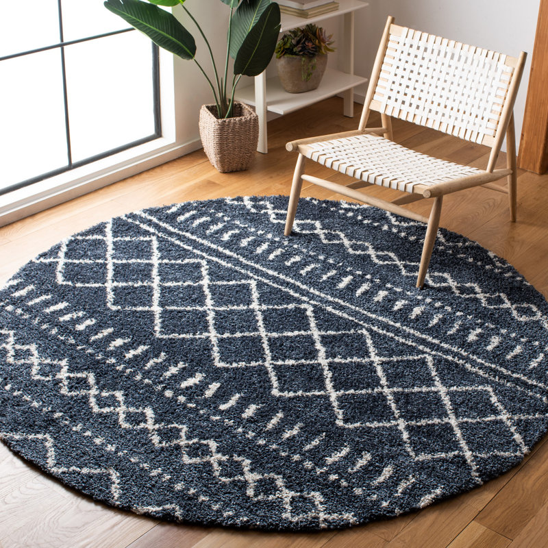 Develin Performance Chevron Rug, Round 6'7", Slate Blue/Ivory