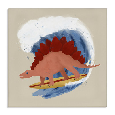 «Surfing Dino Stegosaurus», art mural sur toile par Carrie Cantwell
