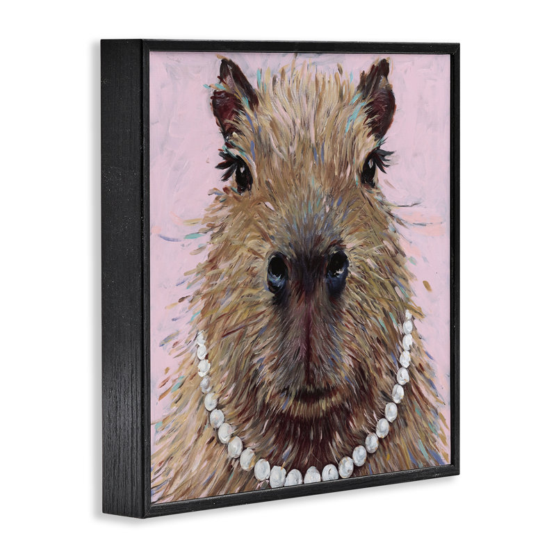 Capybara avec collier de perles, estampe numérique, design Studio Bautista, H 12 po x l 12 po, Giclée encadrée noir minuit