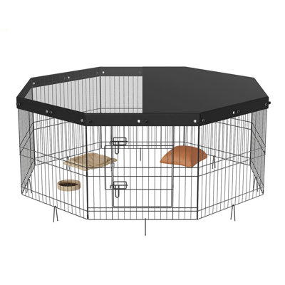 Dog Playpen, 8 Panels Foldable Metal Dog Exercise Pen With Top Cover, 24" H Pet Fence Puppy Crate Kennel With Ground Stakes, Indoor Outdoor Dog Pen Fo