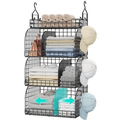 4‑Tier Metal Stackable Hanging Closet Organizer with Dividers & S‑Hooks