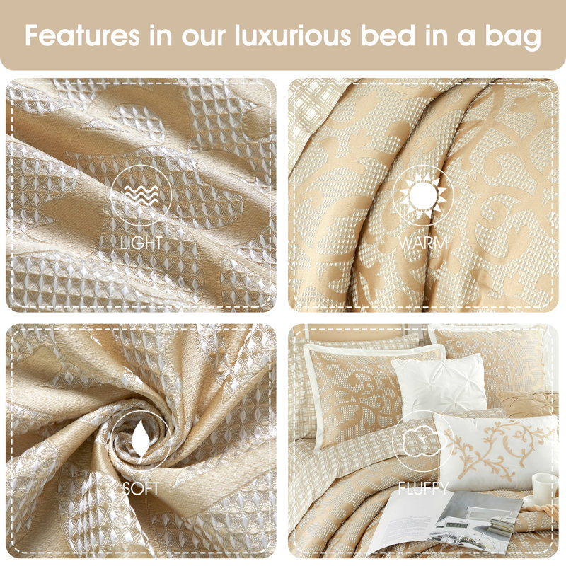 Taupe Paisley Jacquard California King Comforter Set, 14 Piece