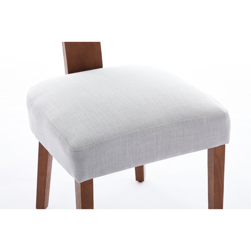 De 2 chaises de salle à manger sans accoudoirs modernes avec pieds en bois courbés et massifs pour le salon, tissu en lin gris, conception ergonomique, capacité de 250 lb, assemblage facile avec rembourrage en mousse à oreilles
