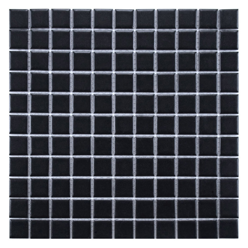 Metro 1" Square 10-3/4" x 11-3/4" Porcelain Mosaic Floor and Wall Tile, Matte Black