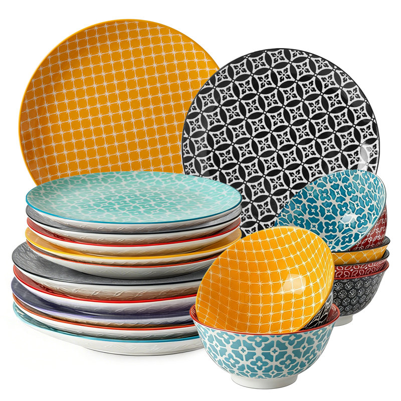 Service de table 18 pièces glacier multicolore de style américain (service pour 6 personnes)