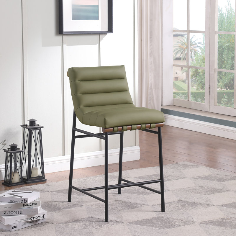 Vincentas Upholstered Counter Stool, Black Faux Leather, Counter Stool (26.4" Seat Height)