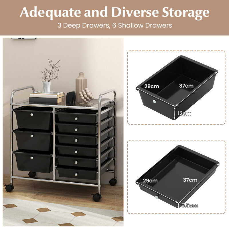 9 Drawer Storage Drawer, Black