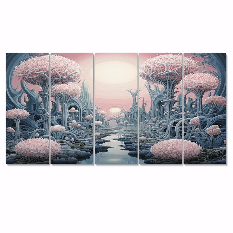 Cvetan - Art mural abstrait paysage 5 pièces, H 28 po x l 60 po