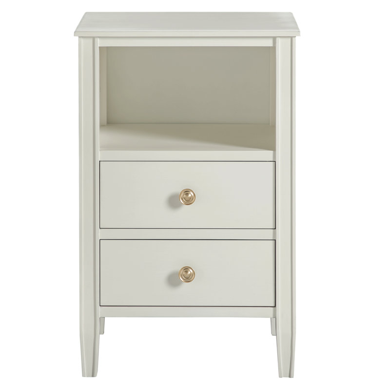 Table de chevet à 2 tiroirs pour la chambre à coucher, Blanc antique