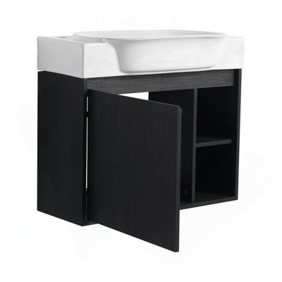 Meuble-lavabo mural 28 po avec lavabo en céramique blanche et porte à fermeture en douceur 28 po
