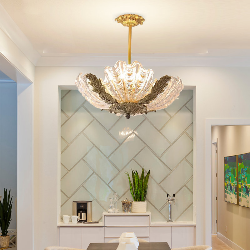 Lustre en cristal en forme de coquillage à 4 lumières avec source de lumière