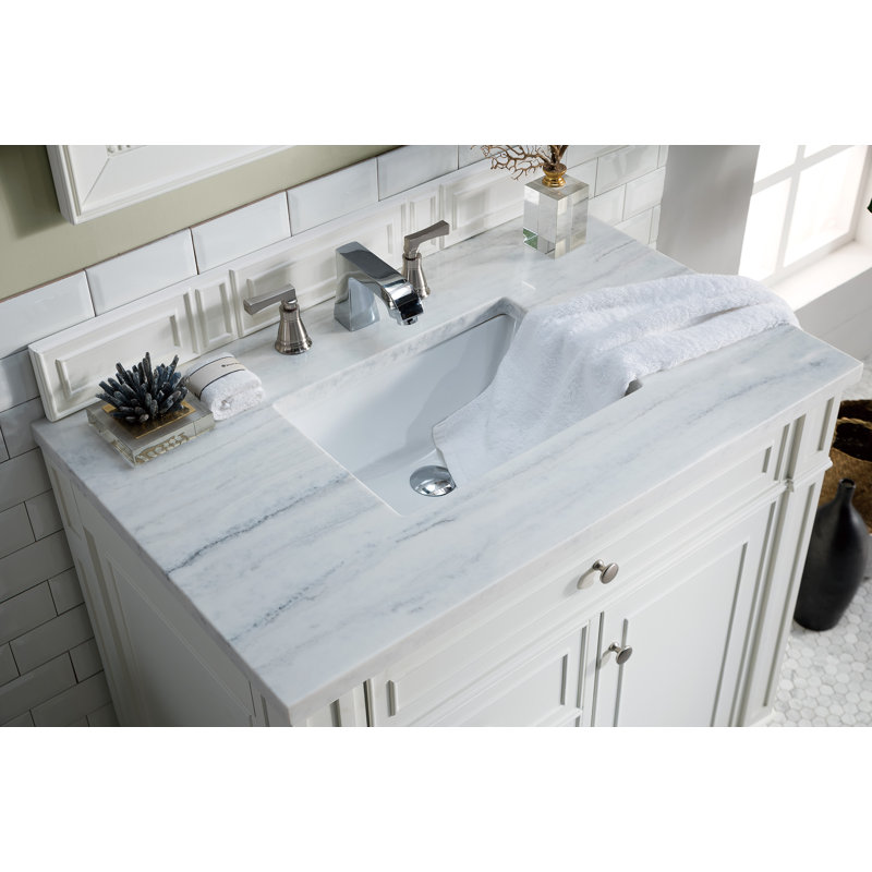 Bristol 36'' W Single Vanity, Whitewashed Walnut, White Zeus, 8" Widespread